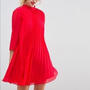 NWT ASOS Red pleated trapeze mini dress Size 10